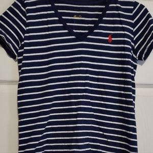 Women's Navy blue and white stripe Polo shirt, Small.